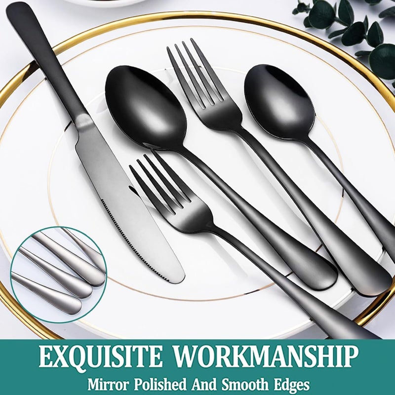 Caliamary Flatware Set Rack24 Piece Gilded Silverware Set with standHanging Stainless Steel Utensils Set Service for 6Eating Tableware Set Include Fork Knife Spoon Holder SetDishwasher Safe Black - Image 4