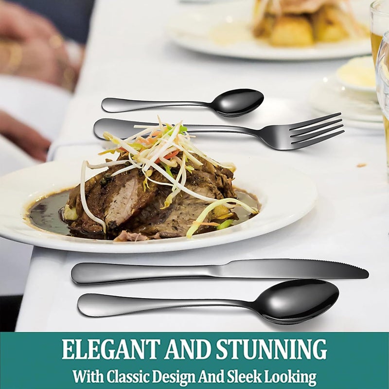 Caliamary Flatware Set Rack24 Piece Gilded Silverware Set with standHanging Stainless Steel Utensils Set Service for 6Eating Tableware Set Include Fork Knife Spoon Holder SetDishwasher Safe Black - Image 2