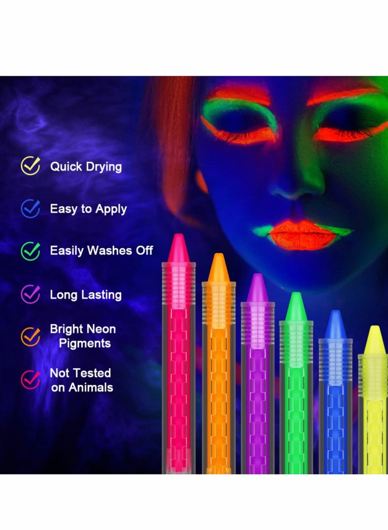KASTWAVE Face Paint Crayons Kit, 6 Colors Safe Non-Toxic Face Body Crayons for Kids Children, Twistable Fluorescent Bath Crayons for   Masquerades Easter Festivals Party Supplies - Image 5