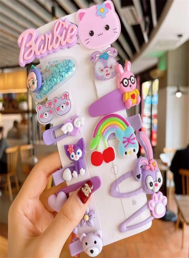 SYGA 14-Piece Baby Hair Clip Set for Girls Cute Cartoon & Floral Patterns Hair Pin Barbie, Cute Cat, Bunny, Bear, Rainbow, Heart - Purple - Image 5