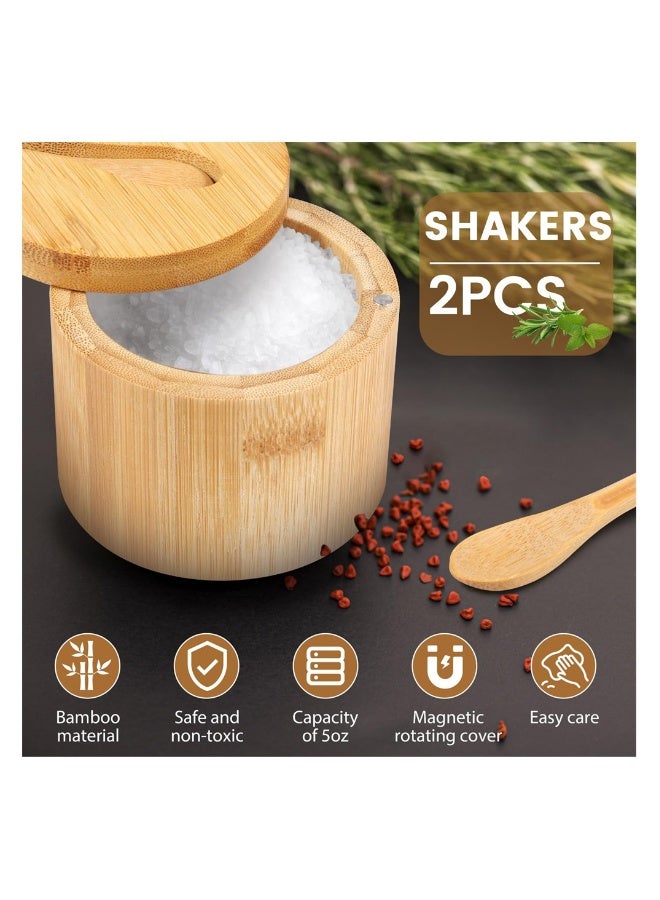 Bamboo Salt and Pepper Containers with Magnetic Swivel Lid and Spoon Set for Seasoning Spices and Sugar 2 Pieces - Image 3