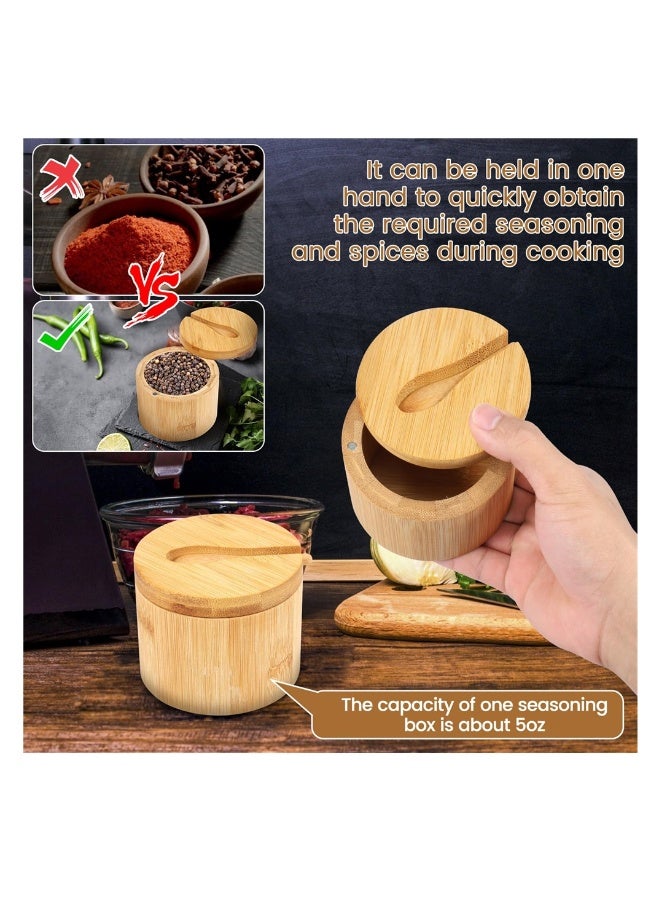 Bamboo Salt and Pepper Containers with Magnetic Swivel Lid and Spoon Set for Seasoning Spices and Sugar 2 Pieces - Image 5