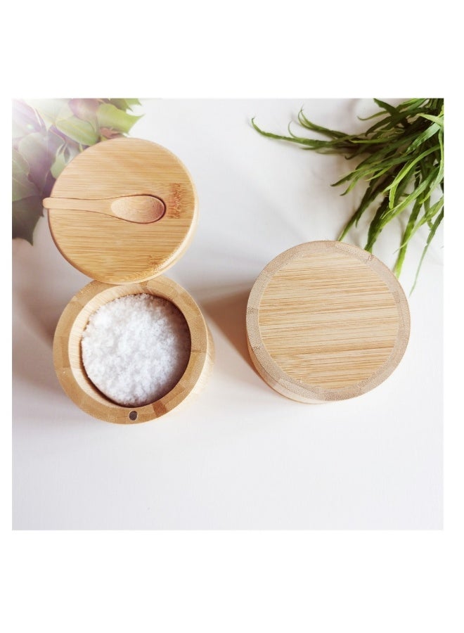 Bamboo Salt and Pepper Containers with Magnetic Swivel Lid and Spoon Set for Seasoning Spices and Sugar 2 Pieces - Image 2