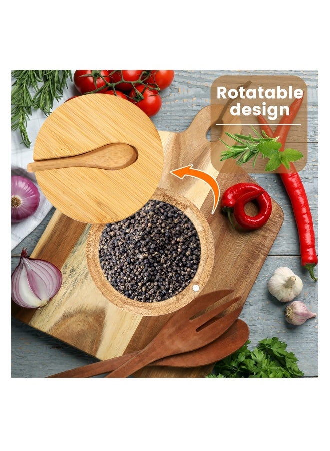 Bamboo Salt and Pepper Containers with Magnetic Swivel Lid and Spoon Set for Seasoning Spices and Sugar 2 Pieces - Image 4
