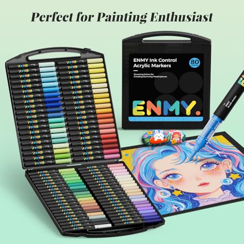 ENMY 80 Colors Acrylic Paint Markers Direct Liquid Acrylic Paint Marker Pen Fabric Markers for Textile Canvas Rock Glass Wood Paper DIY Acrylic Coloring Pens for DIY Craft Supplies - Image 3