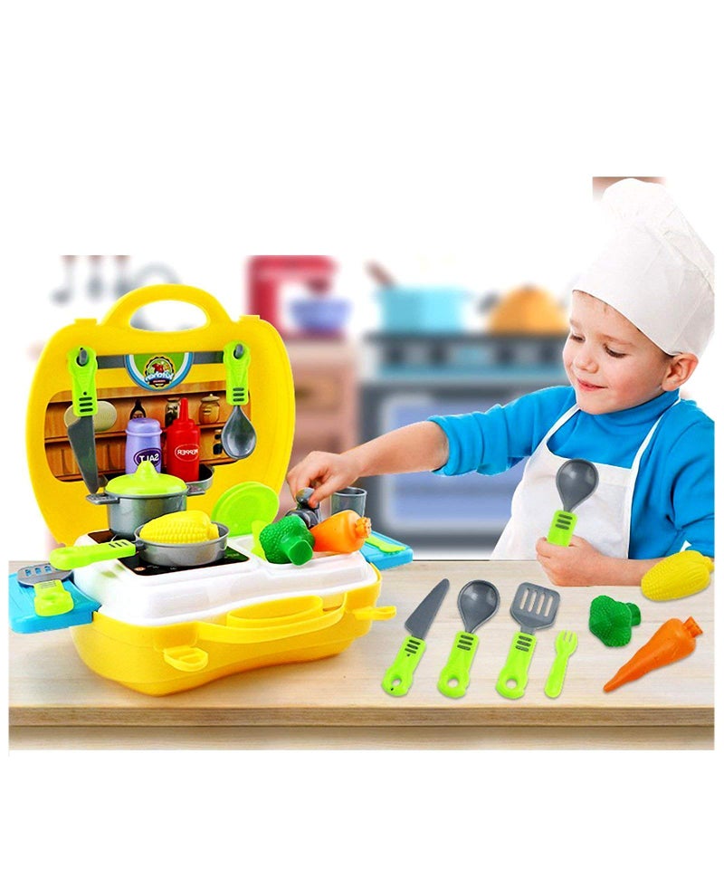 Authfort Attractive Dream Kitchen Set Cooking Suitcase Pretend Play Toys for Kids, Yellow - Image 3