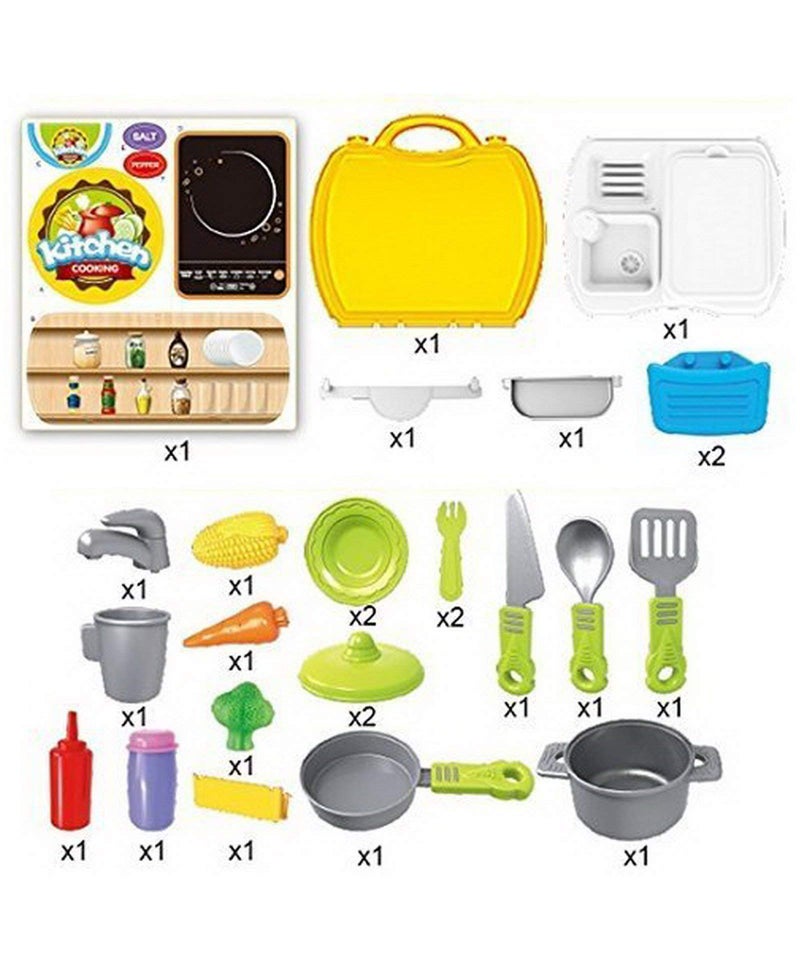 Authfort Attractive Dream Kitchen Set Cooking Suitcase Pretend Play Toys for Kids, Yellow - Image 4