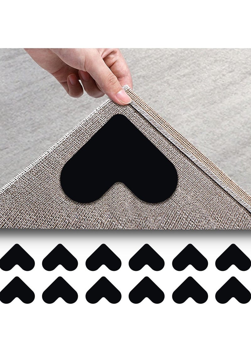 Generic Rug Gripper Set, 12 Pcs Double Sided Non-Slip Grippers for Rugs, Curling Rug Tape Grippers for Hardwood Floors, Corner Side Gripper for Hardwood Floors and Tile (Black)  - Image 1