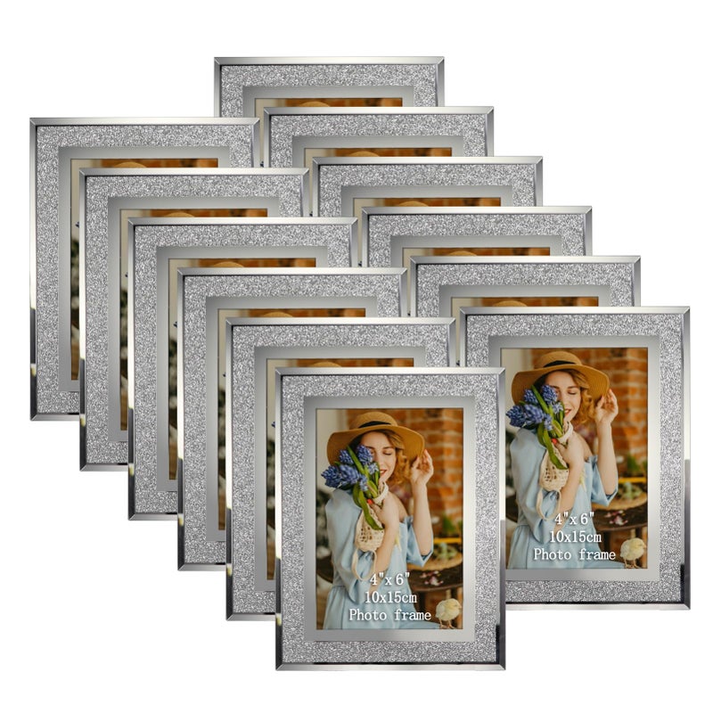 Calenzana 4x6 Glitter Picture Frames Set of 12, Sparkle Glass Photo Frame for Tabletop, Horizontal or Vertical Display - Image 1