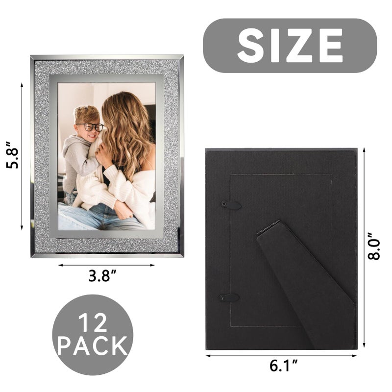 Calenzana 4x6 Glitter Picture Frames Set of 12, Sparkle Glass Photo Frame for Tabletop, Horizontal or Vertical Display - Image 2