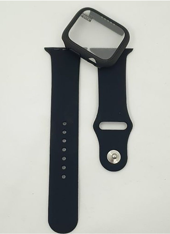 Generic - Apple Watch Series 7 (45mm) Cover With Screen Protector & Silicon Strap Replacement-Black - Image 1
