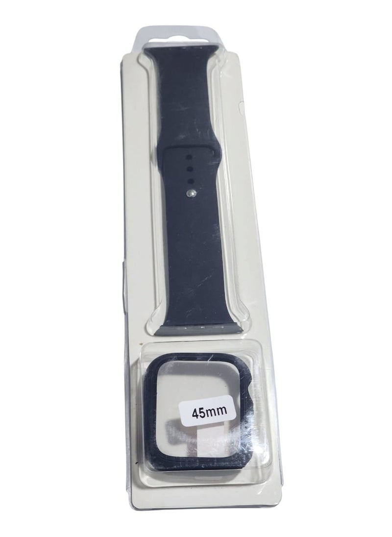 Generic - Apple Watch Series 7 (45mm) Cover With Screen Protector & Silicon Strap Replacement-Black - Image 1