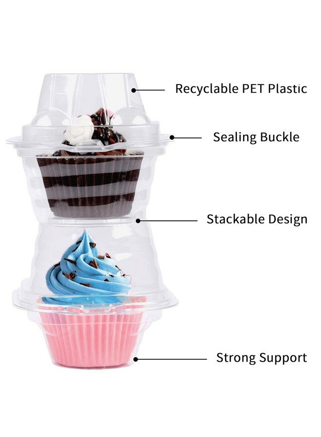NPLUX 100 Pack Individual Cupcake Containers Plastic Cupcake Boxes Cupcake Holders Stackable Deep Dome Cupcake Carrier - Image 4