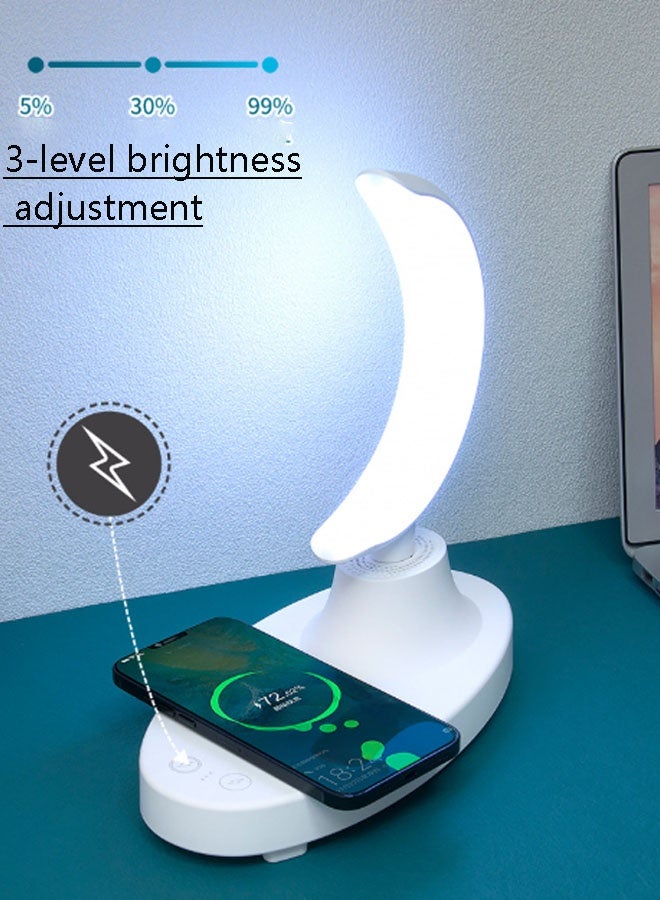 نيوترل مكبر صوت Bluetooth F21 New Creative Moon Lamp يعمل كإضاءة ليلية ونظام صوتي مع شاحن للهاتف المحمول، ويجمع بين تشغيل الموسيقى والتحكم الصوتي الذكي والإضاءة المحيطة مع شحن الهاتف المدمج. يتميز بتصميم مبتكر مناسب لغرف المعيشة والمكاتب وغرف النوم وغيرها. (أبيض) - Image 5