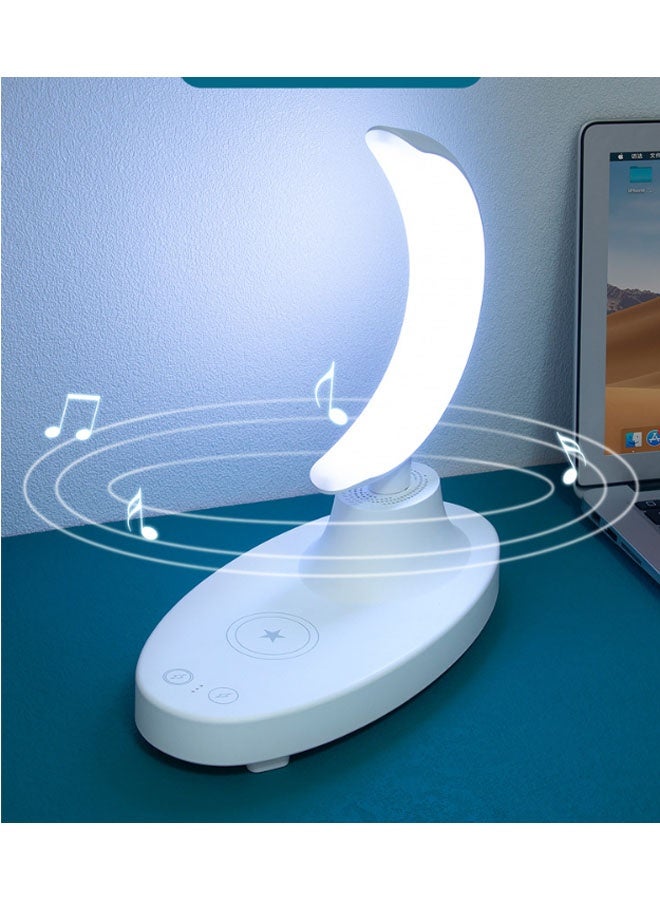 نيوترل مكبر صوت Bluetooth F21 New Creative Moon Lamp يعمل كإضاءة ليلية ونظام صوتي مع شاحن للهاتف المحمول، ويجمع بين تشغيل الموسيقى والتحكم الصوتي الذكي والإضاءة المحيطة مع شحن الهاتف المدمج. يتميز بتصميم مبتكر مناسب لغرف المعيشة والمكاتب وغرف النوم وغيرها. (أبيض) - Image 3