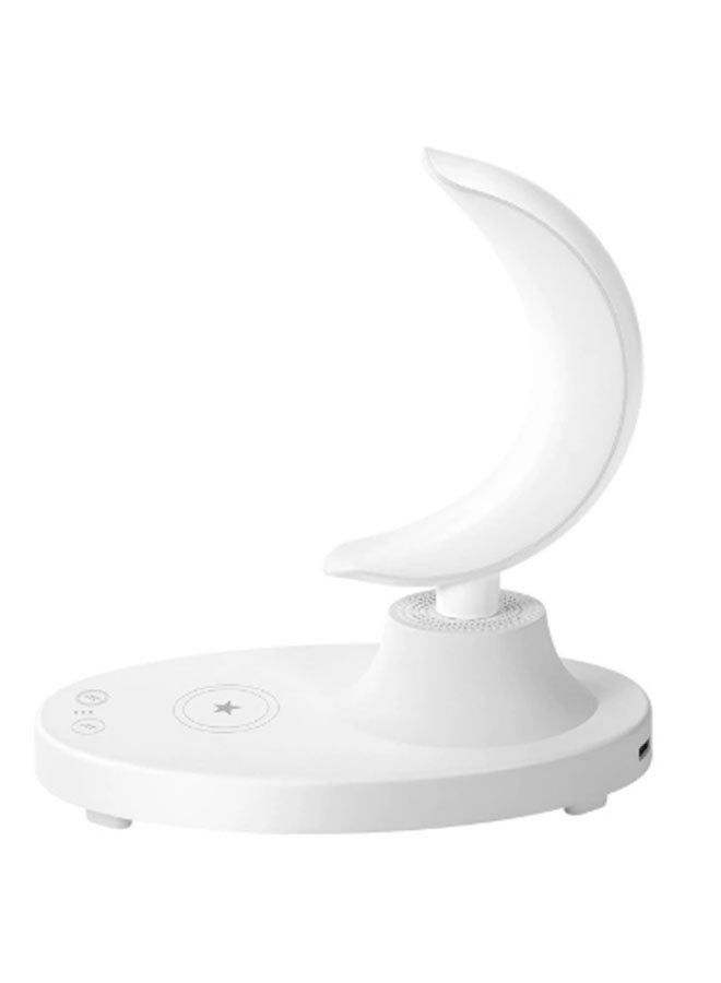 نيوترل مكبر صوت Bluetooth F21 New Creative Moon Lamp يعمل كإضاءة ليلية ونظام صوتي مع شاحن للهاتف المحمول، ويجمع بين تشغيل الموسيقى والتحكم الصوتي الذكي والإضاءة المحيطة مع شحن الهاتف المدمج. يتميز بتصميم مبتكر مناسب لغرف المعيشة والمكاتب وغرف النوم وغيرها. (أبيض) - Image 1