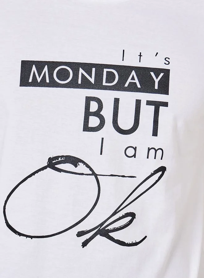 Styli Front Slogan Compact Cotton Jersey Regular T-Shirt