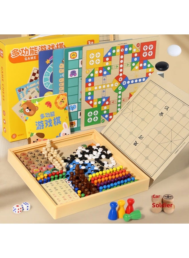 Loquat Puzzle Children Flying Chess Checkers Gobang Fighting Beast Chess Game Multifunction Chess Primary School Students Chess Wooden Play-Color:【package 6】 30*30cm Four-in-one Flying Chess + Adventure Ch - Image 2