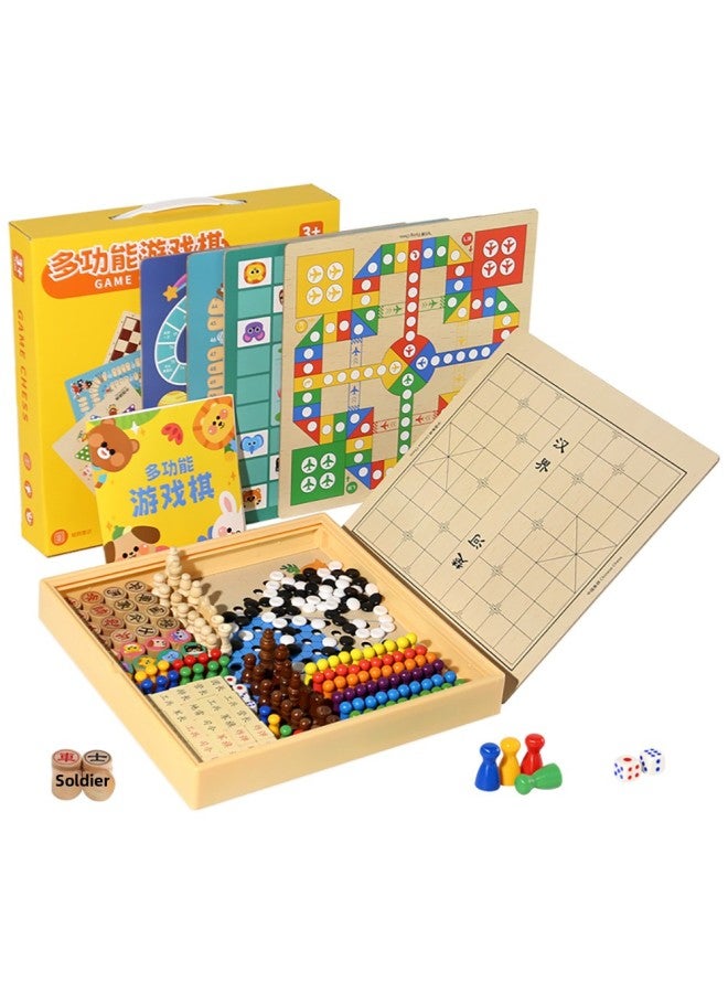 Loquat Puzzle Children Flying Chess Checkers Gobang Fighting Beast Chess Game Multifunction Chess Primary School Students Chess Wooden Play-Color:【package 6】 30*30cm Four-in-one Flying Chess + Adventure Ch - Image 5
