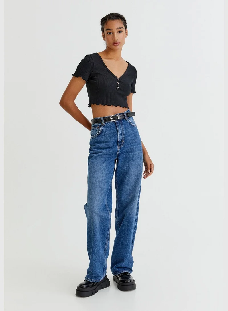 PULL&BEAR Ribbed crop top with buttons