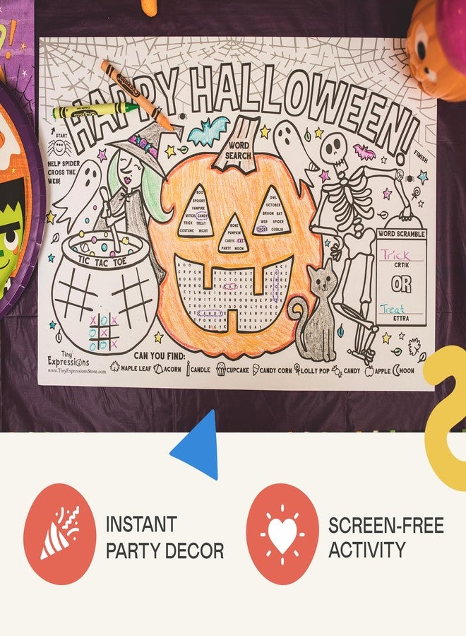 Tiny Expressions Halloween Placemats (Pack of 12 Pumpkin Placemats) | Coloring Activity Paper Table Mats for Parties & Events | Disposable Bulk Bundle Set - Image 3