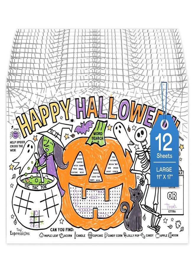 Tiny Expressions Halloween Placemats (Pack of 12 Pumpkin Placemats) | Coloring Activity Paper Table Mats for Parties & Events | Disposable Bulk Bundle Set - Image 1
