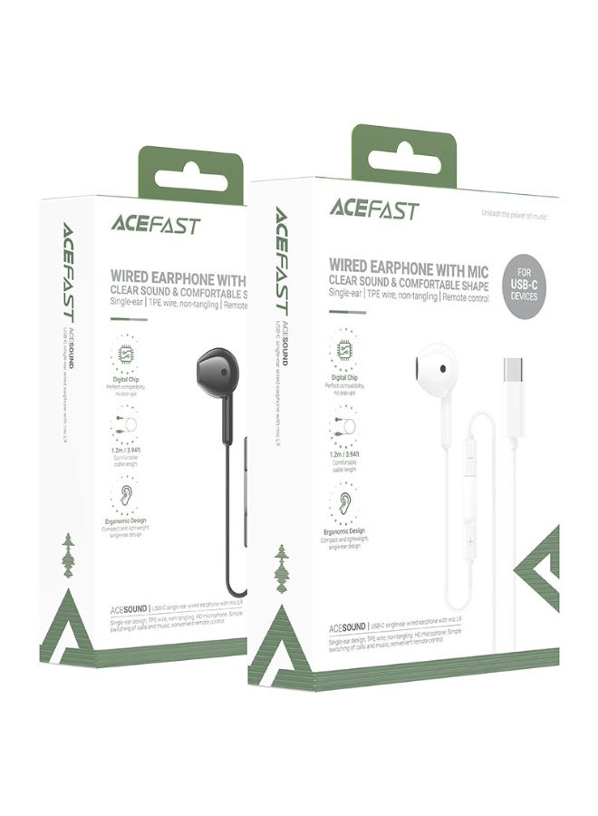 AceFast USB-C Mono Wired Earphone L9 White - Image 4