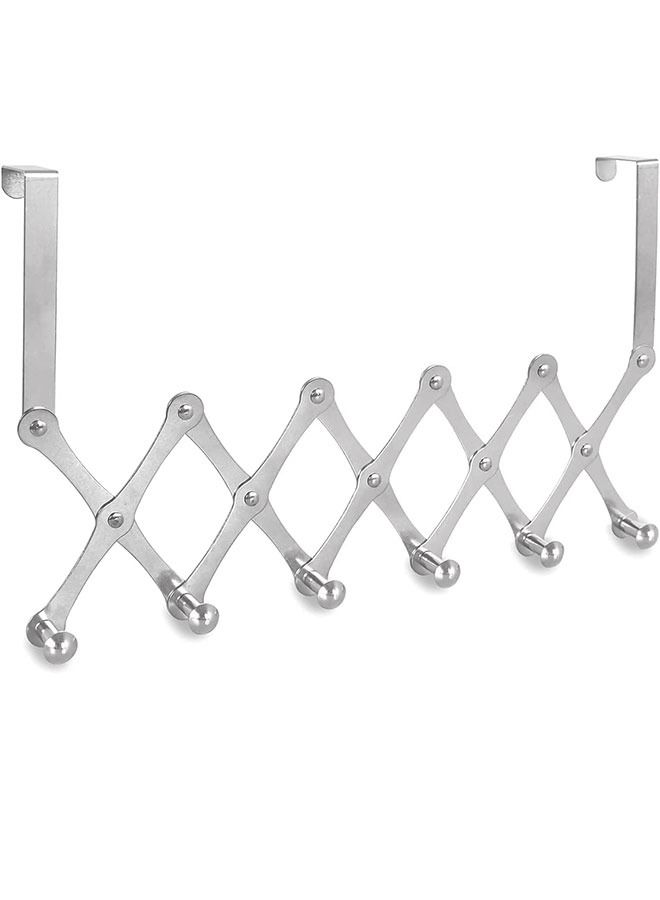 Over The Door Hooks,Door Coat Rack Closet Organizer Door Towel Racks with 6 Hooks for Hanging Purse Belt Bag Hat Storage(Silver)  - Image 1