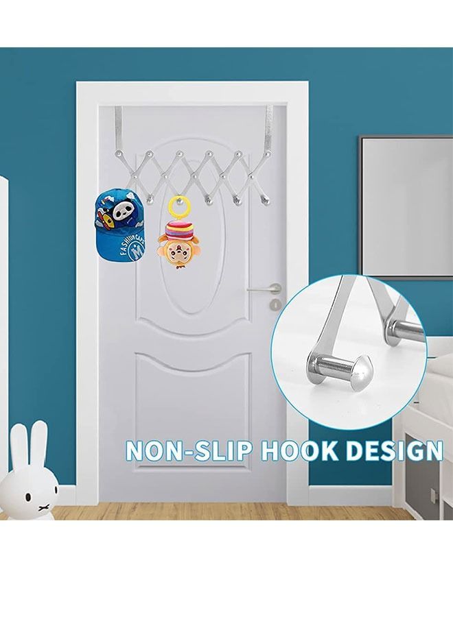 Over The Door Hooks,Door Coat Rack Closet Organizer Door Towel Racks with 6 Hooks for Hanging Purse Belt Bag Hat Storage(Silver)  - Image 2