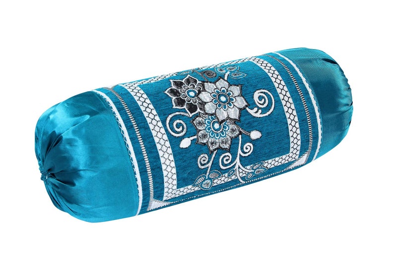 HSR Collection Embroided Bolster Cover, Bolster Pillow Cover Set of 2, Round Pillow Cover Set of 2-32 x 16 inches | Sky Blue - Image 2