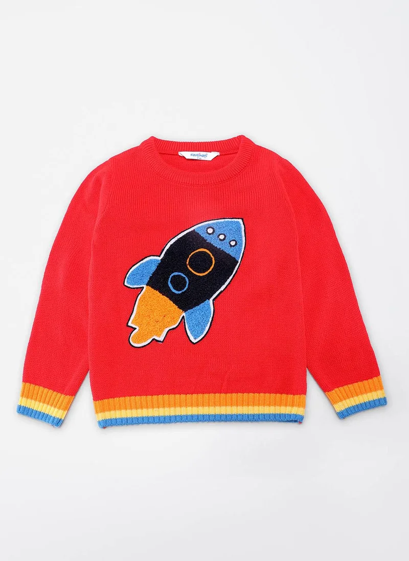 نوتيناتي Nautinati Boys Rocket Print Round Neck Full Sleeves Jacquard Knit Sweater
