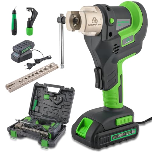 Rogvoc Power Flaring Tool Kit for 1/4" - 3/4" HVAC Cordless Flare Tool with Metric and Imperial Integrated Clamps 45° Eccentric Cone for Copper Aluminum Pipe with Deburring and Cutter Tool - Image 1