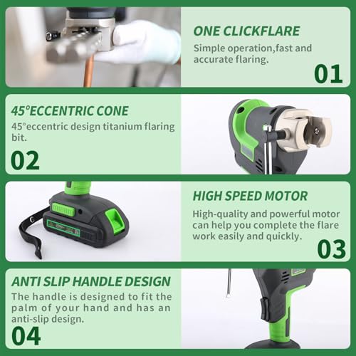 Rogvoc Power Flaring Tool Kit for 1/4" - 3/4" HVAC Cordless Flare Tool with Metric and Imperial Integrated Clamps 45° Eccentric Cone for Copper Aluminum Pipe with Deburring and Cutter Tool - Image 4