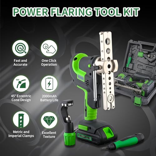 Rogvoc Power Flaring Tool Kit for 1/4" - 3/4" HVAC Cordless Flare Tool with Metric and Imperial Integrated Clamps 45° Eccentric Cone for Copper Aluminum Pipe with Deburring and Cutter Tool - Image 2