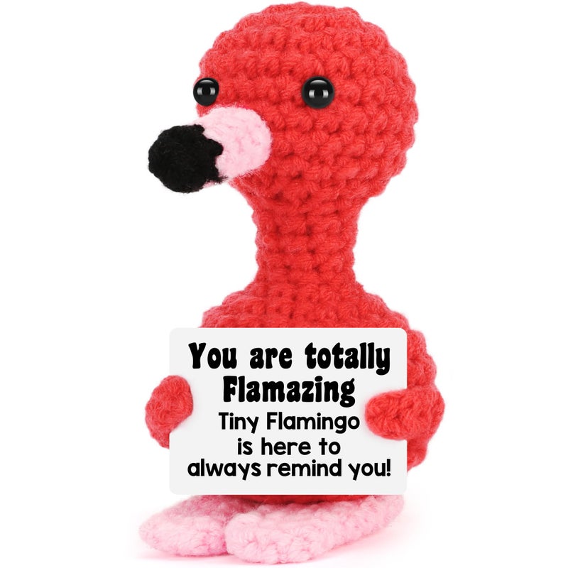Mini Flamingo Valentines Day Daughter Kids Gifts Birthday Gifts for Women Easter Basket Essentials Stuffers for Teens Girl Positive Crochet Animals Amazing Emotional Plush Support Handmade Flamingo