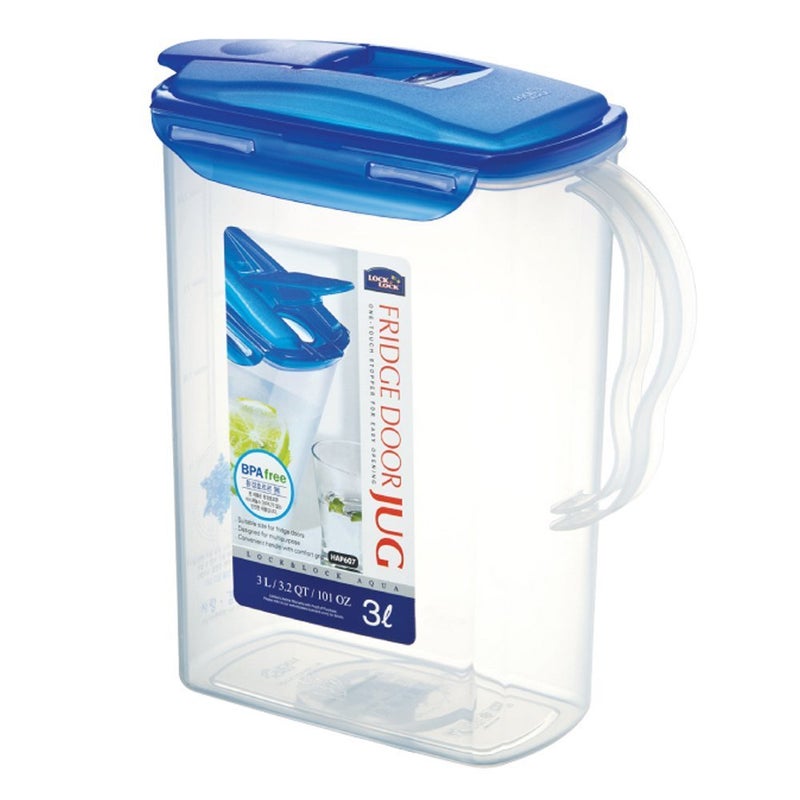 LocknLock Aqua Fridge Door Water Jug with Handle BPA Free Plastic Pitcher with Flip Top Lid Perfect for Making Teas and Juices, 3 Quarts, Blue - Image 1