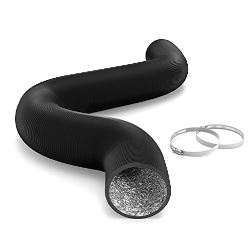 iPower Flexible 4 Inch 25 Feet Aluminum Ducting 4 Layer Protection Dryer Vent Hose for HVAC Heating Cooling Ventilation and Exhaust, 2 Clamps Included, Black - Image 1