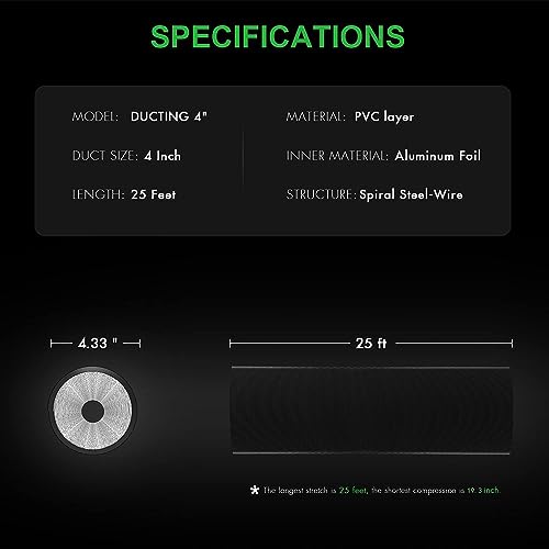 iPower Flexible 4 Inch 25 Feet Aluminum Ducting 4 Layer Protection Dryer Vent Hose for HVAC Heating Cooling Ventilation and Exhaust, 2 Clamps Included, Black - Image 4