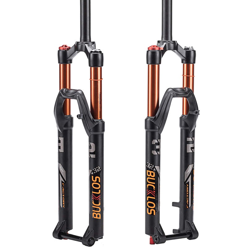 BUCKLOS 2627529 inch MTB Fork 120mm Travel 118 StraightTapered Mountain Bike Fork Rebound Adjust 15mm100mm Axle Manual Lockout Air Shocks
