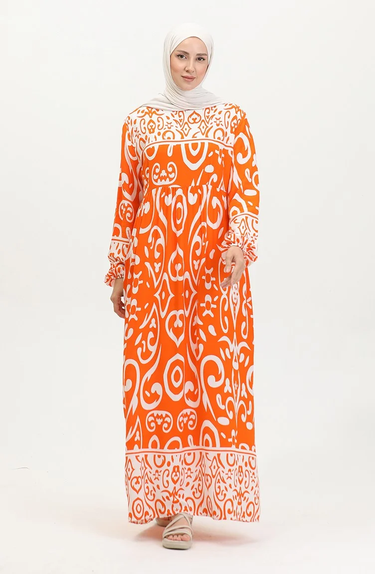 سيفا ميرفي Patterned Viscose Dress 81862-01 Orange