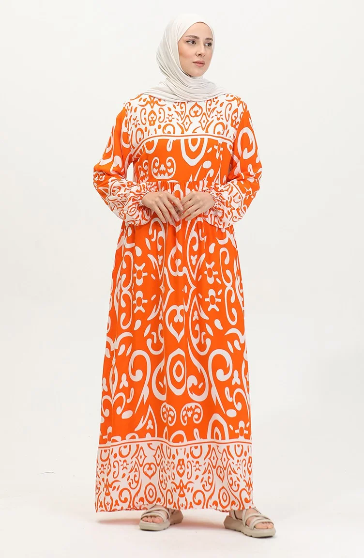 سيفا ميرفي Patterned Viscose Dress 81862-01 Orange