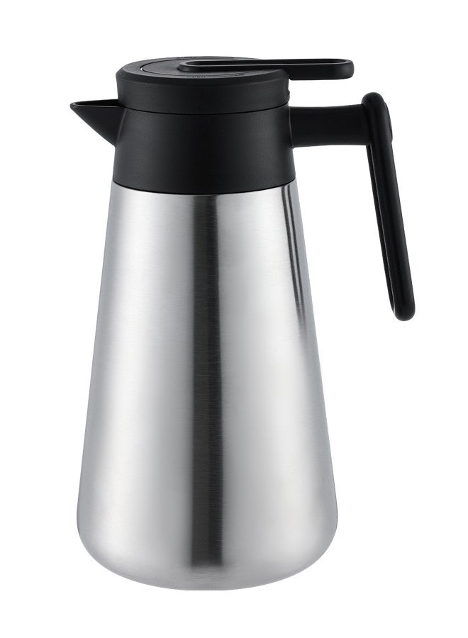 Trust Double Wall Stainless Steel Tea/Coffee Flask 1L Silver/Black, 18-8 Stainless Steel - Image 1