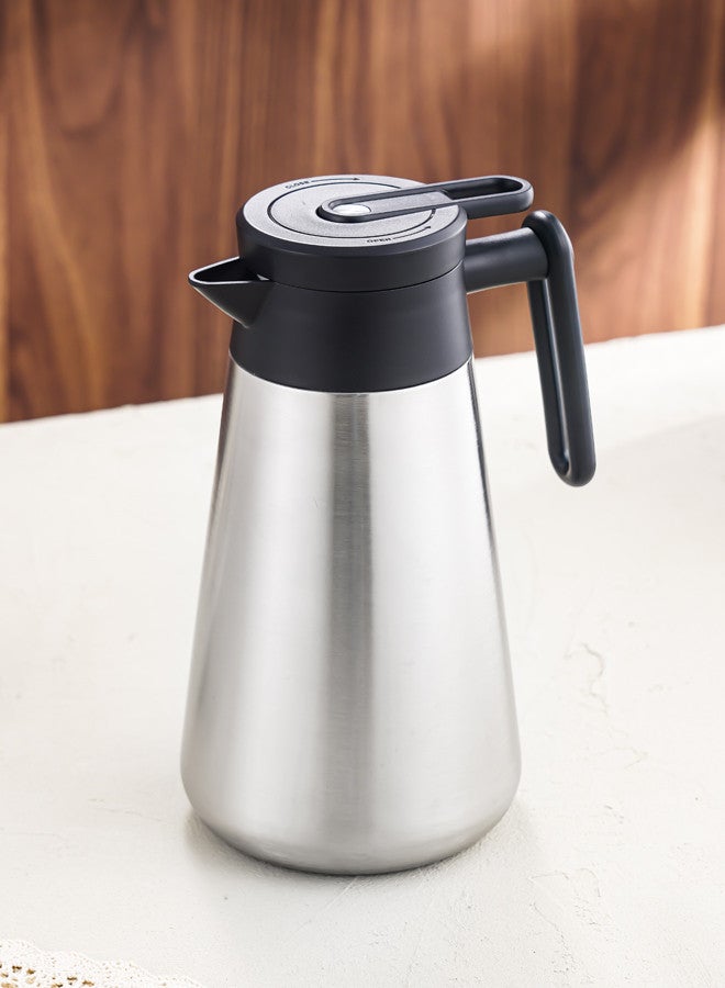 Trust Double Wall Stainless Steel Tea/Coffee Flask 1L Silver/Black, 18-8 Stainless Steel - Image 2