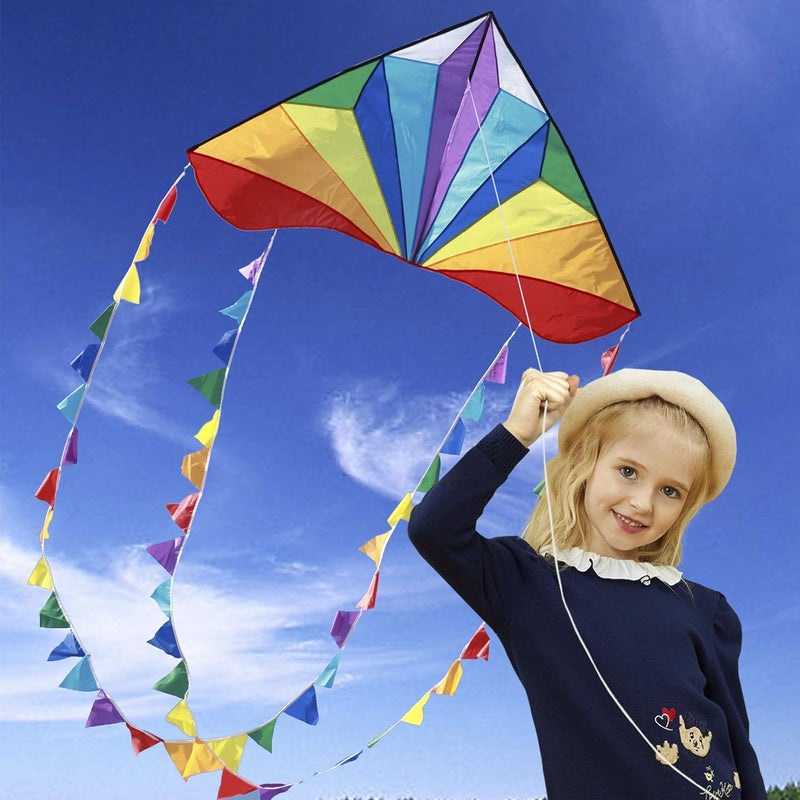 Honbo Large Delta Kite for Kids & Adults,Extremely Easy to Fly Kite for Beach Trip,String Line Included,with Colorful Tail,Perfect for Beginners - Image 3