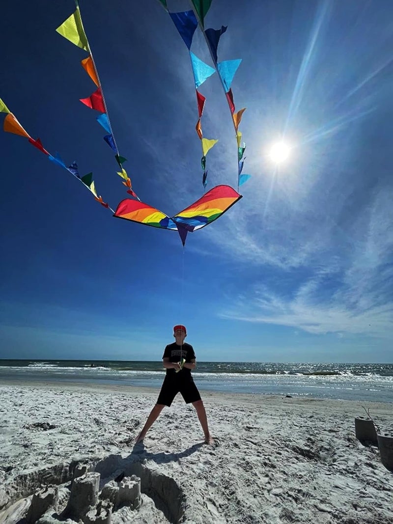 Honbo Large Delta Kite for Kids & Adults,Extremely Easy to Fly Kite for Beach Trip,String Line Included,with Colorful Tail,Perfect for Beginners - Image 5