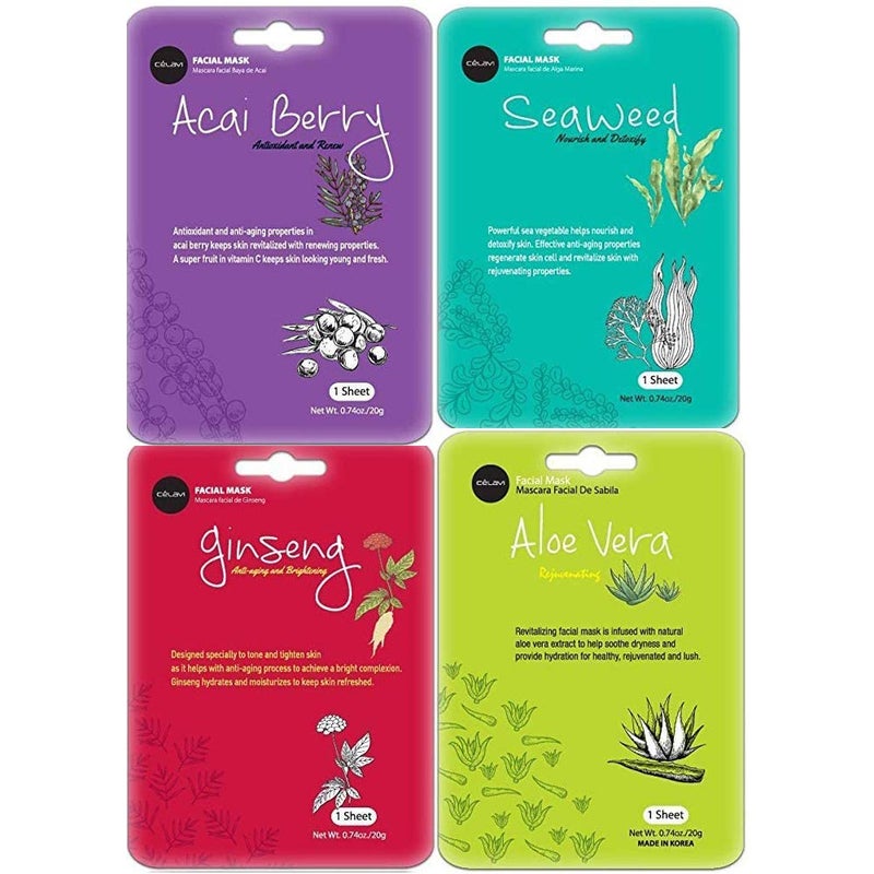 Celavi Cosmetics celavi Face Mask Set Korean Beauty Essence Facial Paper Sheet Mask Korea Skin Care Moisturizing 12 New flavors K-Beauty Skincare 12 masks in a pack Made in Korea - Image 3