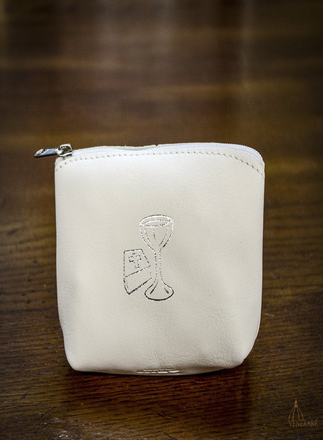 Venerare First Communion Rosary Pouch in Italian Leather (White) - Image 3