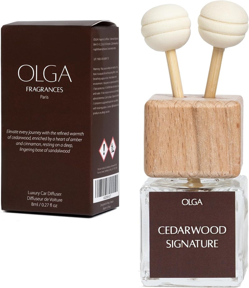 OLGA Cedarwood Signature Luxury Car Diffuser - 8ml Natural Air Freshener - Image 1