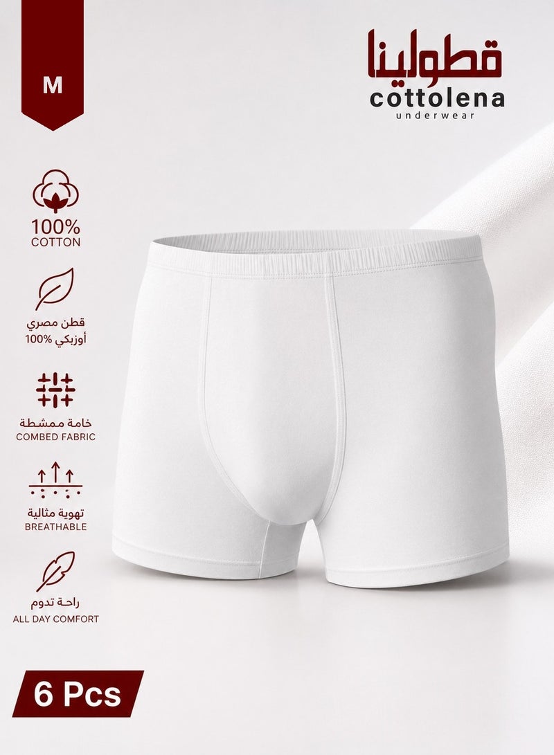 Cottolena 6 Pcs Of Men's 100% Egyptian Cotton White Undershorts Boxer Briefs - Image 1