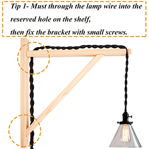 HingoFuni 2 Pack Wall Mount Natural Wood Bracket Solid Bracket Shelf Supports Kits for Sconces Pendant Lights Swag Lamps Lighting Lamps Hanging Farmhouse Design DIY Project with Screws - Image 3